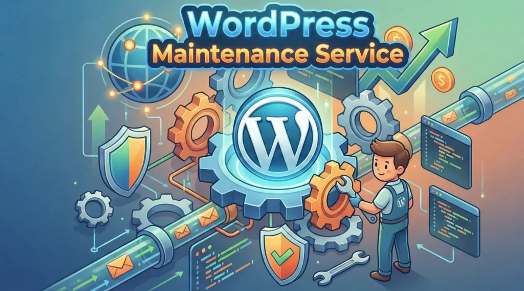 Graphic titled “11 Benefits of WordPress Website Maintenance Services.”